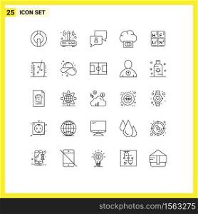 25 Universal Line Signs Symbols of periodic, funding, wireless, cloud, user Editable Vector Design Elements