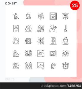 25 Universal Line Signs Symbols of screen, website, growth, favorite, article Editable Vector Design Elements