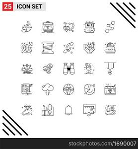 25 Universal Line Signs Symbols of shop, sale, portfolio, info board, cross Editable Vector Design Elements