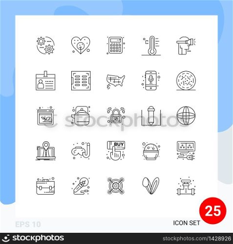 25 Universal Line Signs Symbols of technology, head, calculate, temperature, rainy Editable Vector Design Elements