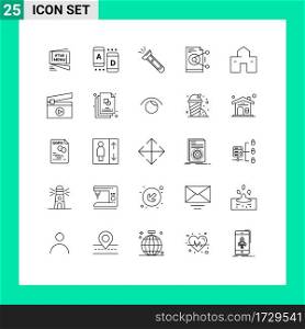 25 Universal Line Signs Symbols of work, share, tablet, file, camping Editable Vector Design Elements