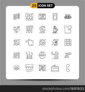 25 Universal Lines Set for Web and Mobile Applications belt, android, animation, mobile, phone Editable Vector Design Elements