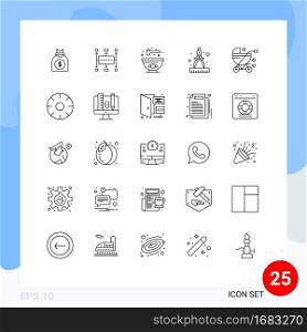 25 Universal Lines Set for Web and Mobile Applications buggy, baby carriage, planning, paint, compass Editable Vector Design Elements