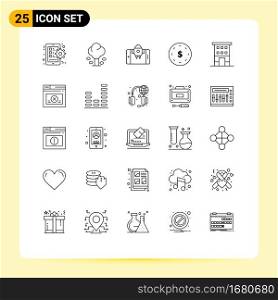 25 Universal Lines Set for Web and Mobile Applications building, marketing, tree, finance, start Editable Vector Design Elements