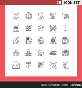 25 Universal Lines Set for Web and Mobile Applications cables, audio, creativity, report, medication Editable Vector Design Elements