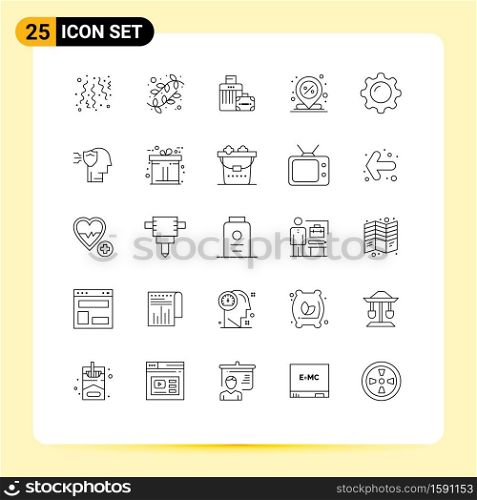 25 Universal Lines Set for Web and Mobile Applications cosmetics, percent, luggage, location, center Editable Vector Design Elements