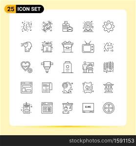 25 Universal Lines Set for Web and Mobile Applications cosmetics, percent, luggage, location, center Editable Vector Design Elements
