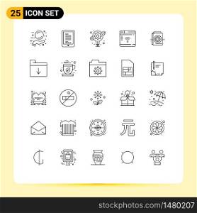 25 Universal Lines Set for Web and Mobile Applications file, webpage, idea, router, internet Editable Vector Design Elements