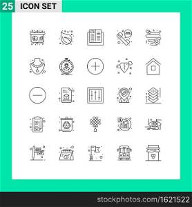 25 Universal Lines Set for Web and Mobile Applications location, taxi phone, e, taxi call, school Editable Vector Design Elements