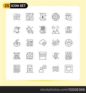25 Universal Lines Set for Web and Mobile Applications media player, internet, turntable, payment, invoice Editable Vector Design Elements