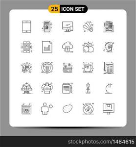 25 Universal Lines Set for Web and Mobile Applications phone, building, device, architecture, game Editable Vector Design Elements