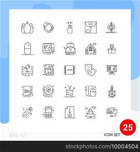 25 Universal Lines Set for Web and Mobile Applications research, monitoring, four finger, ecology, e Editable Vector Design Elements