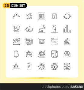 25 Universal Lines Set for Web and Mobile Applications sent, mail, right, envelope, wireframe Editable Vector Design Elements