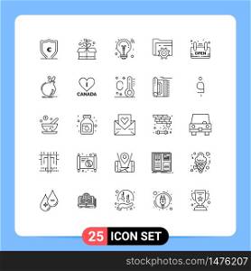 25 Universal Lines Set for Web and Mobile Applications signage, open, idea, computing, setting Editable Vector Design Elements