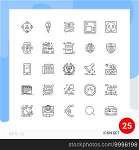 25 Universal Lines Set for Web and Mobile Applications socket, video, business, record, cam Editable Vector Design Elements