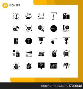 25 Universal Solid Glyph Signs Symbols of achievement, location, massage, gps, font Editable Vector Design Elements