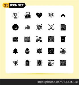 25 Universal Solid Glyph Signs Symbols of arrows, party, pot, wine, drink Editable Vector Design Elements