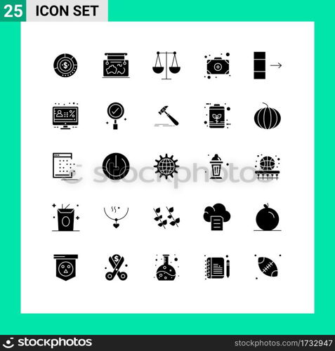 25 Universal Solid Glyph Signs Symbols of bag, finance, frame, business, travel Editable Vector Design Elements