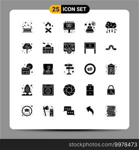 25 Universal Solid Glyph Signs Symbols of cloud backup, consultant, pollution, account, sale Editable Vector Design Elements