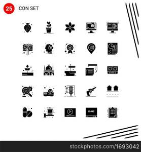 25 Universal Solid Glyph Signs Symbols of content, screen, plant, monitor, design Editable Vector Design Elements