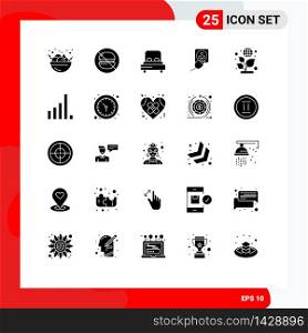 25 Universal Solid Glyph Signs Symbols of day, charge, heart, cord, electric Editable Vector Design Elements