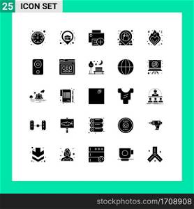 25 Universal Solid Glyph Signs Symbols of fire, shop, computers, pin, location Editable Vector Design Elements