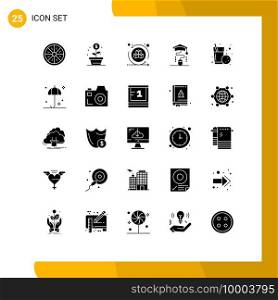 25 Universal Solid Glyph Signs Symbols of fruit, online, money, graduation, virtual Editable Vector Design Elements