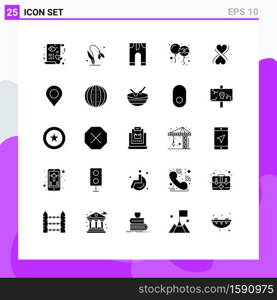 25 Universal Solid Glyph Signs Symbols of heart, holi, spring, decoration, trousers Editable Vector Design Elements