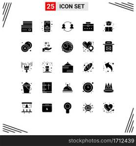 25 Universal Solid Glyph Signs Symbols of interface, worker bag, mobile, bag, transfer Editable Vector Design Elements