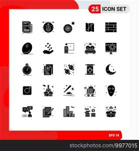 25 Universal Solid Glyph Signs Symbols of lock pad, navigation, pen, location, wheel Editable Vector Design Elements