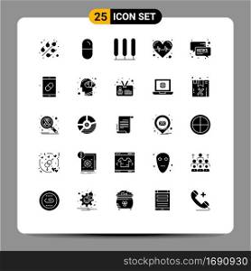 25 Universal Solid Glyph Signs Symbols of mobile, message, nature, conversation, pulse Editable Vector Design Elements