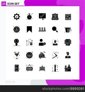 25 Universal Solid Glyph Signs Symbols of online, travel, approve, office, briefcase Editable Vector Design Elements