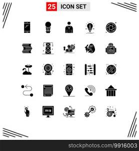 25 Universal Solid Glyph Signs Symbols of pencil, solution, avatar, creative, user Editable Vector Design Elements