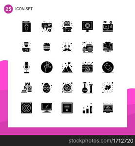 25 Universal Solid Glyphs Set for Web and Mobile Applications blog, video, box, tv, internet Editable Vector Design Elements