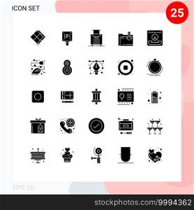 25 Universal Solid Glyphs Set for Web and Mobile Applications center, arrow, hotel, computing, folder Editable Vector Design Elements