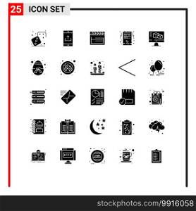 25 Universal Solid Glyphs Set for Web and Mobile Applications computer, invoice, upload, black friday, video Editable Vector Design Elements