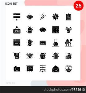 25 Universal Solid Glyphs Set for Web and Mobile Applications document, productivity, branch, production, gear Editable Vector Design Elements