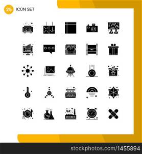 25 Universal Solid Glyphs Set for Web and Mobile Applications graph, business, handkerchief, design, camera Editable Vector Design Elements