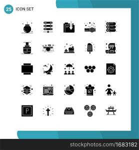 25 Universal Solid Glyphs Set for Web and Mobile Applications machine, presentation, storage, device, download Editable Vector Design Elements
