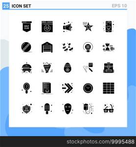 25 Universal Solid Glyphs Set for Web and Mobile Applications phone, app, megaphone, usa, american Editable Vector Design Elements