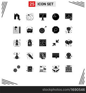 25 Universal Solid Glyphs Set for Web and Mobile Applications photo, image, rings, sport, advertisement Editable Vector Design Elements