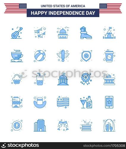 25 USA Blue Pack of Independence Day Signs and Symbols of camp; boot; garland; shose; usa Editable USA Day Vector Design Elements