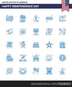 25 USA Blue Pack of Independence Day Signs and Symbols of decoration  american  hokey  hot i  dog Editable USA Day Vector Design Elements