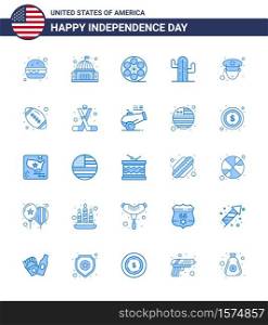 25 USA Blue Pack of Independence Day Signs and Symbols of officer; american; movis; plent; cactus Editable USA Day Vector Design Elements