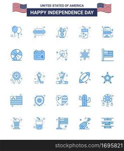 25 USA Blue Signs Independence Day Celebration Symbols of machine; wine; fast; juice; alcohol Editable USA Day Vector Design Elements