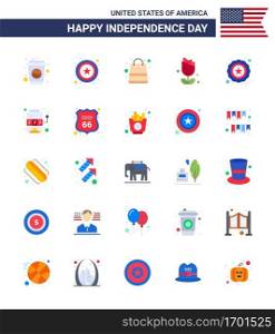 25 USA Flat Pack of Independence Day Signs and Symbols of usa  police  money  plent  imerican Editable USA Day Vector Design Elements