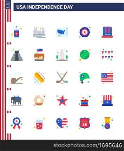 25 USA Flat Signs Independence Day Celebration Symbols of cap; usa; usa; star; usa Editable USA Day Vector Design Elements