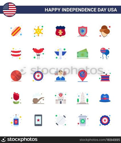 25 USA Flat Signs Independence Day Celebration Symbols of food; cowboy; usa; usa; protection Editable USA Day Vector Design Elements