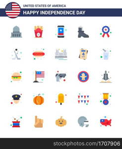 25 USA Flat Signs Independence Day Celebration Symbols of police  american  cell  boot  phone Editable USA Day Vector Design Elements