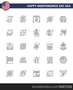 25 USA Line Pack of Independence Day Signs and Symbols of elephent  eagle  alert  celebration  american Editable USA Day Vector Design Elements